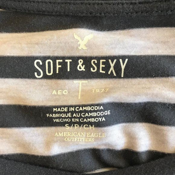 AEO Soft & Sexy Womens Striped Charcoal Gray Short Sleeve Tee Shirt Size S - Picture 3 of 5